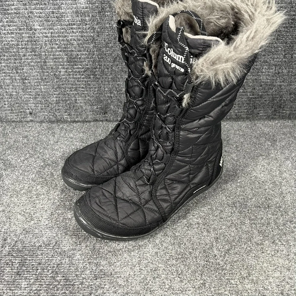 Columbia Boots Womens Size 9 Black Waterproof Quilted Fur Snow Winter YL5164-011